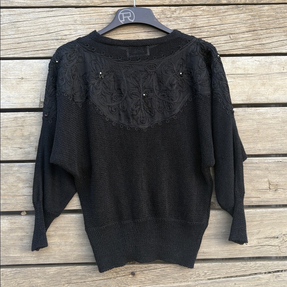 Vintage Black Sweater with Embroidered Beaded Detail – Josephes - Picture 8 of 8